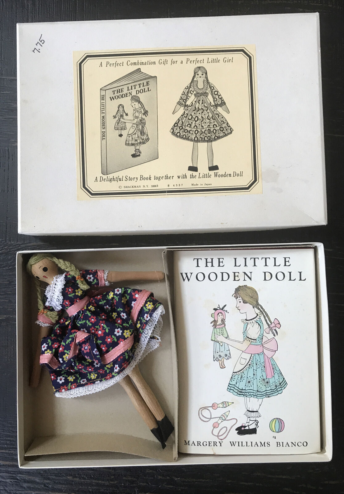 Vintage Shackman The Little Wooden Doll Book & Peg Doll Set Original Box Bianco