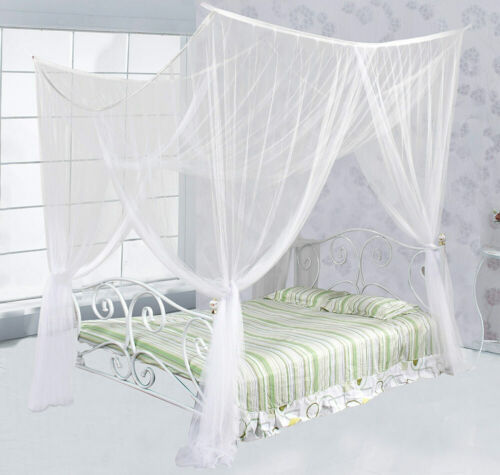 Just Relax Four Corner Post Elegant Mosquito Net Bed Canopy Set, White, Full/que